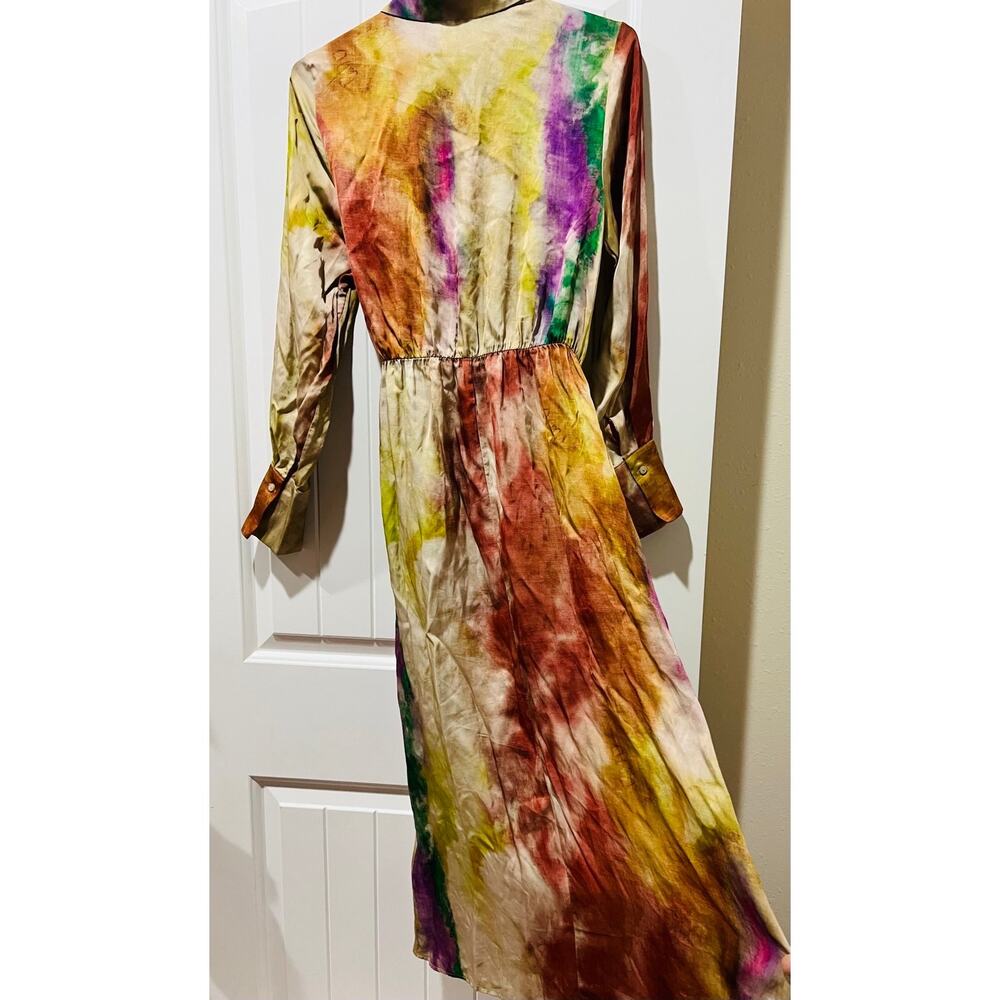 NWT❤️Anthro By Anthropologie Long-Sleeve Tie-Front Midi Shirt Dress szS - Picture 10 of 12